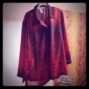 Unique blouse with shades of red and purple